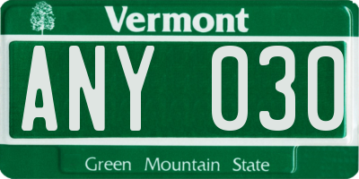 VT license plate ANY030