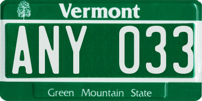 VT license plate ANY033
