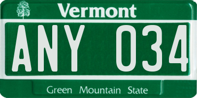 VT license plate ANY034