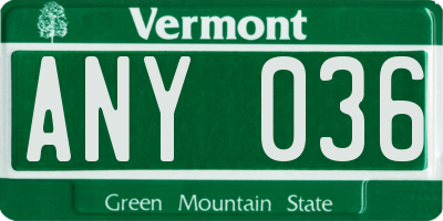 VT license plate ANY036