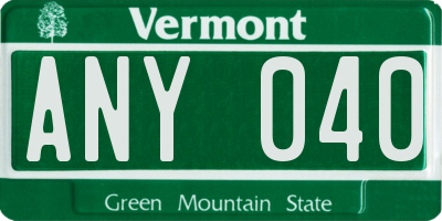VT license plate ANY040
