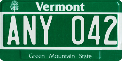 VT license plate ANY042