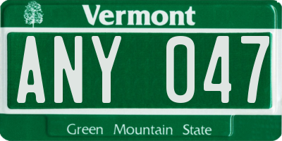 VT license plate ANY047