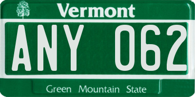 VT license plate ANY062