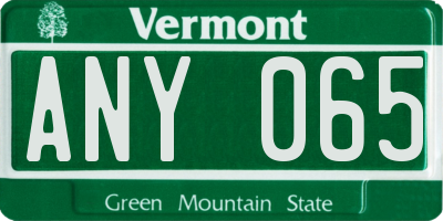 VT license plate ANY065