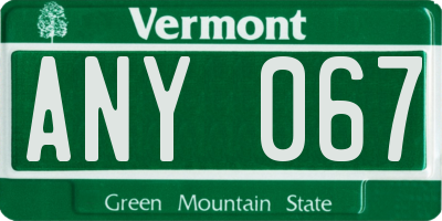 VT license plate ANY067