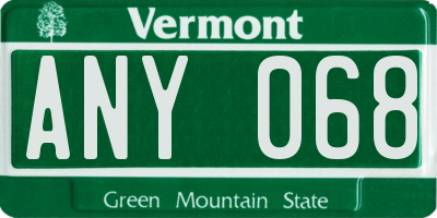 VT license plate ANY068