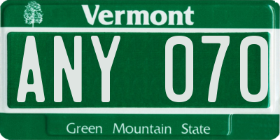 VT license plate ANY070