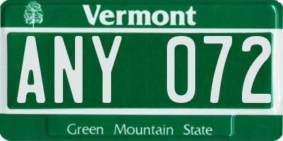 VT license plate ANY072