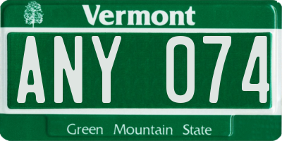 VT license plate ANY074