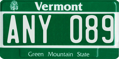 VT license plate ANY089