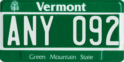 VT license plate ANY092