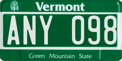 VT license plate ANY098
