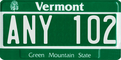 VT license plate ANY102