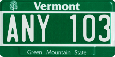 VT license plate ANY103