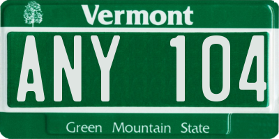 VT license plate ANY104