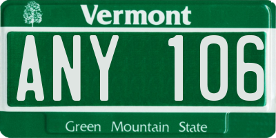 VT license plate ANY106