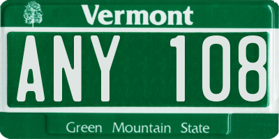 VT license plate ANY108