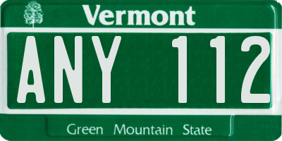 VT license plate ANY112