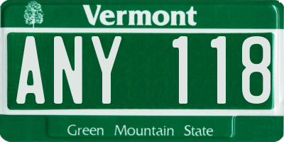 VT license plate ANY118