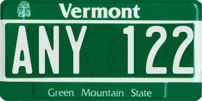 VT license plate ANY122