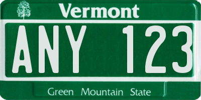 VT license plate ANY123