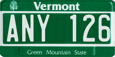 VT license plate ANY126