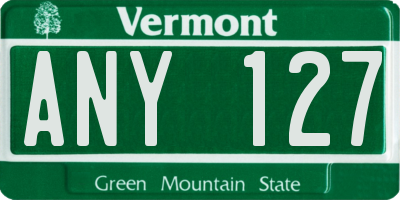 VT license plate ANY127