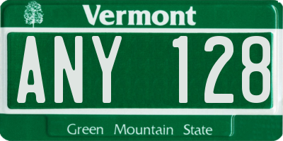 VT license plate ANY128