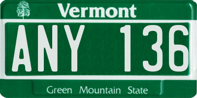 VT license plate ANY136