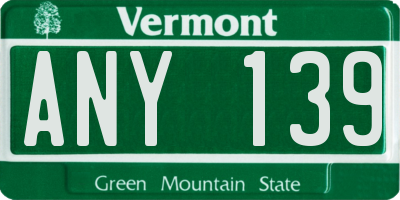 VT license plate ANY139
