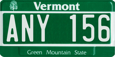 VT license plate ANY156