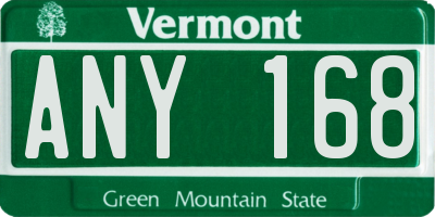 VT license plate ANY168