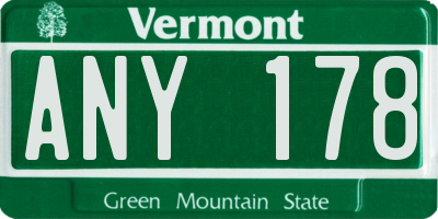 VT license plate ANY178