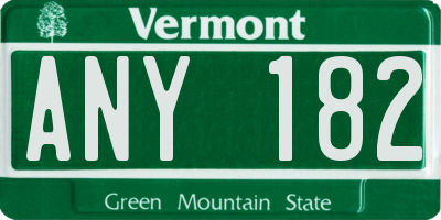 VT license plate ANY182