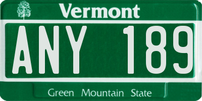 VT license plate ANY189