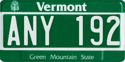 VT license plate ANY192