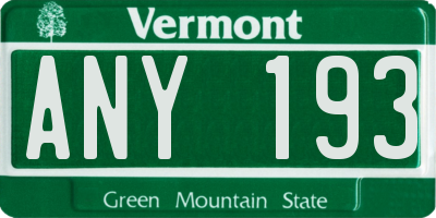 VT license plate ANY193