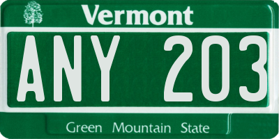 VT license plate ANY203