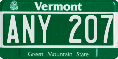 VT license plate ANY207