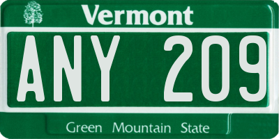 VT license plate ANY209