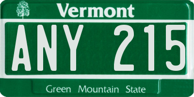 VT license plate ANY215