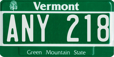 VT license plate ANY218