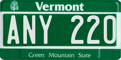 VT license plate ANY220