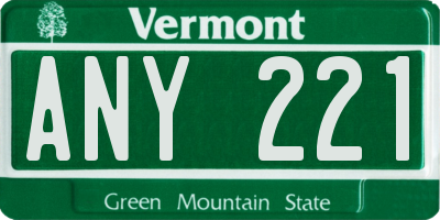 VT license plate ANY221