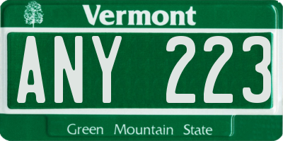 VT license plate ANY223