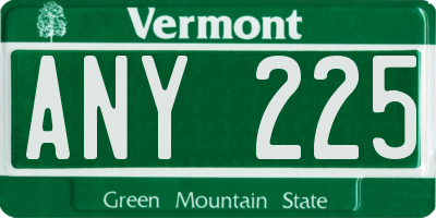 VT license plate ANY225