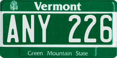 VT license plate ANY226