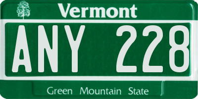 VT license plate ANY228