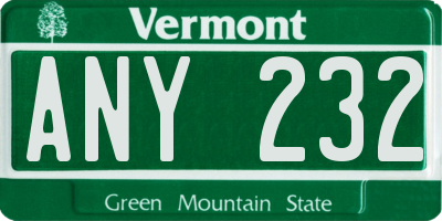 VT license plate ANY232